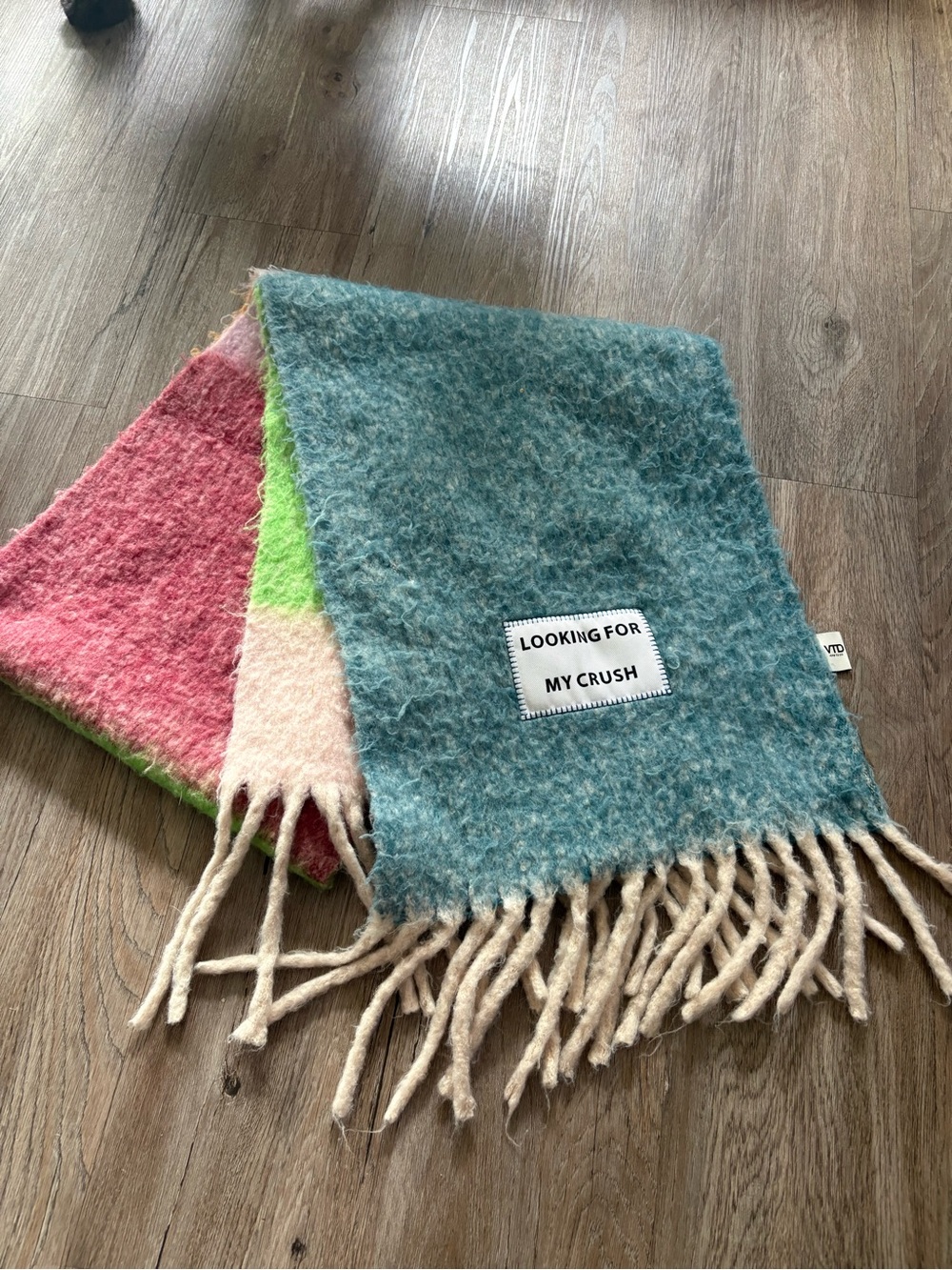 Colorblock Fringe Scarf - Blue, Pink & Green